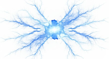 Poster - Abstract blue lightning radiating from a central bright point on white background art design