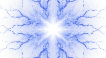 Poster - A symmetrical pattern of blue lightning radiating from a central bright white light source