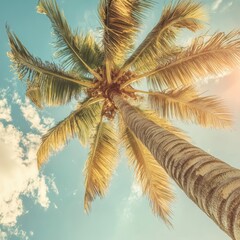 Aufkleber - Tropical Sunlight Azure Sky Golden Fronds Serene Palm Oasis Peaceful Vacation Island Tranquility Paradise