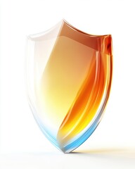 Aufkleber - Glossy translucent shield icon reflecting orange and blue light on white background in a vibrant artistic design