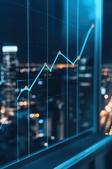 Poster - Abstract stock market chart showing uptrend line against the backdrop of bright night city lights