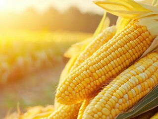 Aufkleber - Golden sunlight bathes a vibrant yellow corn harvest in a sprawling rural field capturing the essence of autumn abundance