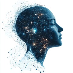 Fototapete - Human Mind Connection Neural Network Exploring Artificial Intelligence and Future Technology Head Silhouette