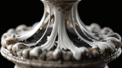 Poster - Intricate Detail of Creamy Liquid Flowing Over Ornate Surface Design