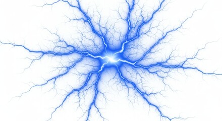 Poster - A striking display of blue electrical discharge emanating from a central point on white background