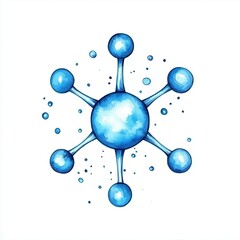 Poster - Blue Water Molecule Illustration with Droplets and Radiating Structure