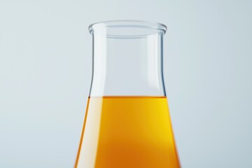 Poster - laboratory flask with orange liquid on light background