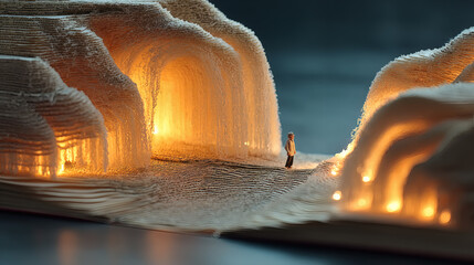Poster - Miniature Landscape with Soft Glow and Tiny Figure Standing Alone