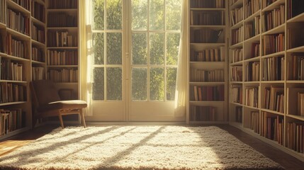 Poster - Smart energy-efficient inverter AC cooling a home library with built-in shelves and soft rug