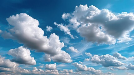 Aufkleber - A vast, bright blue sky stretches overhead, filled with soft, fluffy white clouds drifting lazily. The scene evokes a sense of calm on a beautiful sunny day, inviting deep breaths