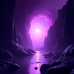 Wall Mural - vast cosmic rift glowing with magnetic purple light, surrounded by fragmented celestial rocks and en