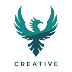 Aufkleber - Abstract Teal Phoenix Bird Logo Design for Creative Business
