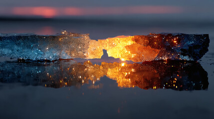 Poster - Stunning Abstract Ice Formation Reflecting Vibrant Sunset Colors