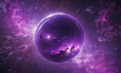 Wall Mural - shimmering orb floats in vibrant purple nebula, cosmic scene , night, dream