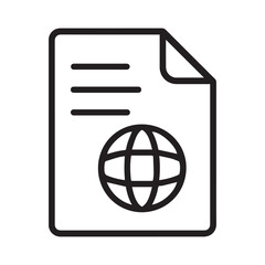 Poster - Global Document Icon: A simple and sleek black-and-white icon of a document with a globe, symbolizing global information and communication. 