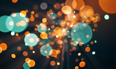 Poster - Bright bokeh lights form a dynamic burst of colors, showcasing a mix of vibrant oranges and cool blues, evoking a sense of energy and celebration in a nighttime setting.