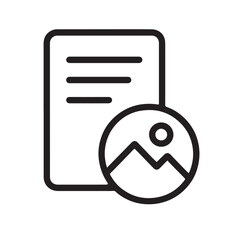 Poster - Document with Image Icon: This image shows a minimalistic black-and-white icon illustrating a document with an image, perfect for representing content creation and media integration.