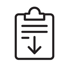 Poster - Data Download Document Icon: A simple, clear icon of a clipboard with a downward arrow, representing the concept of data downloading, information retrieval, and digital content access.