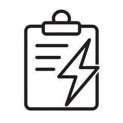 Poster - Energy Report Icon: A clean and modern black and white icon of a clipboard with lines and a lightning bolt, representing the concept of energy report or documentation