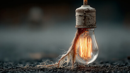 Poster - Vintage Light Bulb with Exposed Filament and Textured Background