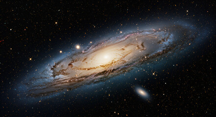Wall Mural - Spiral galaxy bathed in cosmic dust and stars. Detailed view of swirling arms and central bulge