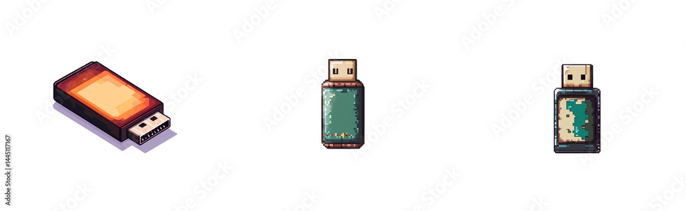 Pixel art of a USB flash drive used for saving school projects, on a ...