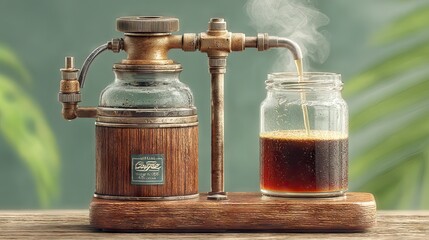 Poster - A vintage coffee brewing apparatus with steam pouring into a glass jar.