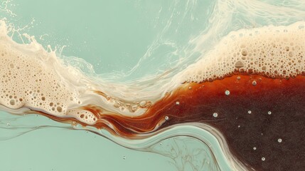 Poster - Abstract artistic depiction of a foamy drink with brown and light blue colors