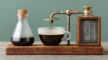 Poster - Artistic coffee brewing setup with a vintage aesthetic, showcasing a unique method.