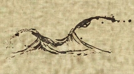 Poster - Artistic ink wash painting of a wave breaking on a textured beige background