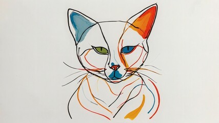 Aufkleber - a colorful abstract cat drawing with lines and simple shapes. A playful and artistic design for creative projects