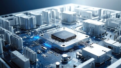 Aufkleber - High-tech motherboard and central processing unit with microchips. It showcases intricate technology, perfect for tech enthusiasts.