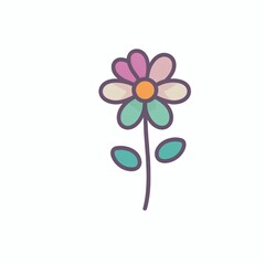 Poster - Cute pastel flower illustration with teal leaves