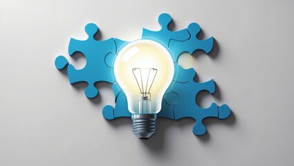 Poster - a glowing lightbulb with puzzle pieces