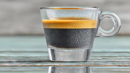 Poster - Close up of a delicious espresso shot in a glass with a water condensation