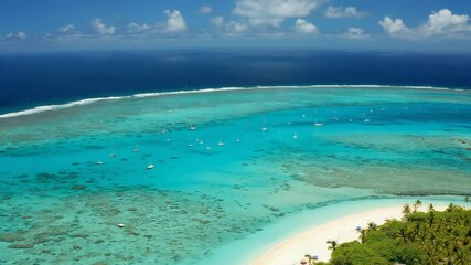 Poster - Aerial view of turquoise reef lagoon surrounded by white sandy beaches..




