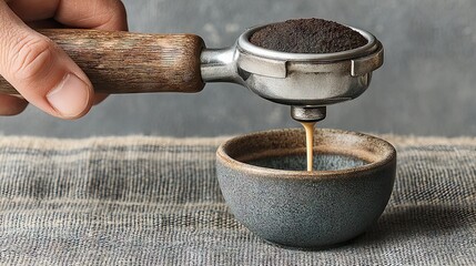 Poster - Close up of espresso coffee being poured into a small ceramic cup
