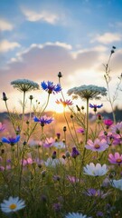 Poster - Wildflower meadow swaying under gentle summer breeze..


