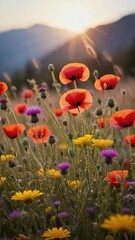 Poster - Wildflower meadow swaying under gentle summer breeze..

