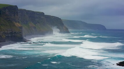 Poster - Rocky coastline with powerful waves crashing against dark cliffs..

