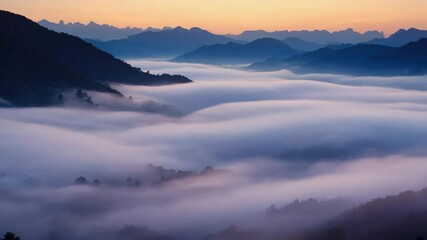 Poster - Rolling fog enveloping mountain ridge just after sunrise..

