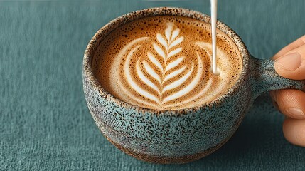 Poster - Close-up of a beautiful latte art with a leaf pattern being poured in a cup.