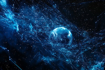 Wall Mural - planet earth in space , binary code technology , glowing sphere on black background