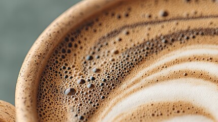 Poster - Close-up of a delicious cappuccino with artistic latte art and foam details