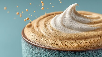 Poster - Close-up of a delicious cappuccino with artistic foam design and splashes