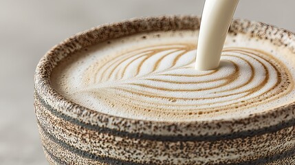 Poster - Close-up of latte art being poured into a ceramic mug, creating a beautiful design.