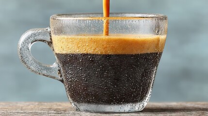 Poster - Close-up shot of freshly brewed espresso coffee being poured into a glass cup
