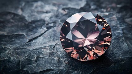 Poster - Exquisite pink diamond resting elegantly on a glossy black surface capturing natural light