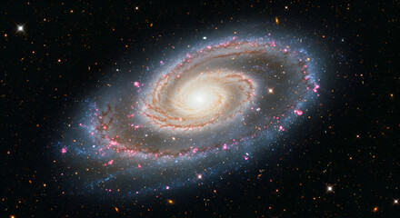 Wall Mural - Spiral galaxy in deep space, showcasing intricate spiral arms and vibrant colors against a backdrop of countless stars
