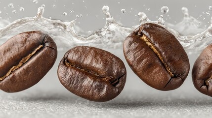 Poster - Coffee beans in water splash, showcasing freshness and the essence of coffee.